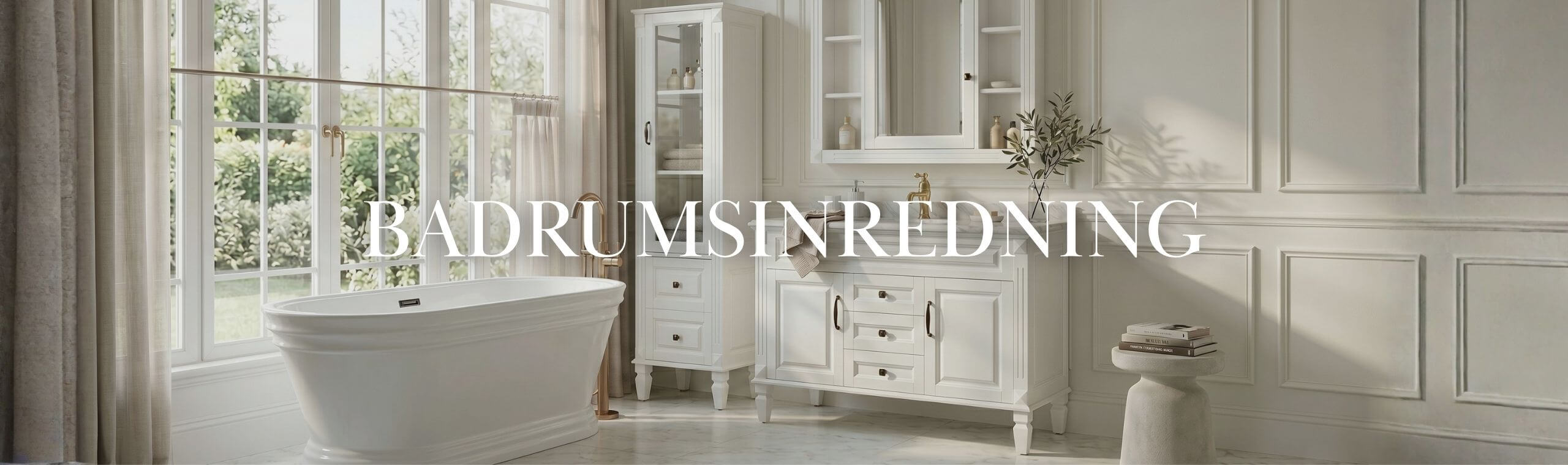 Klassisk badrumsinredning med kommod, badkar och spegelskåp för ett enhetligt badrum med klassisk sekelskifts känsla