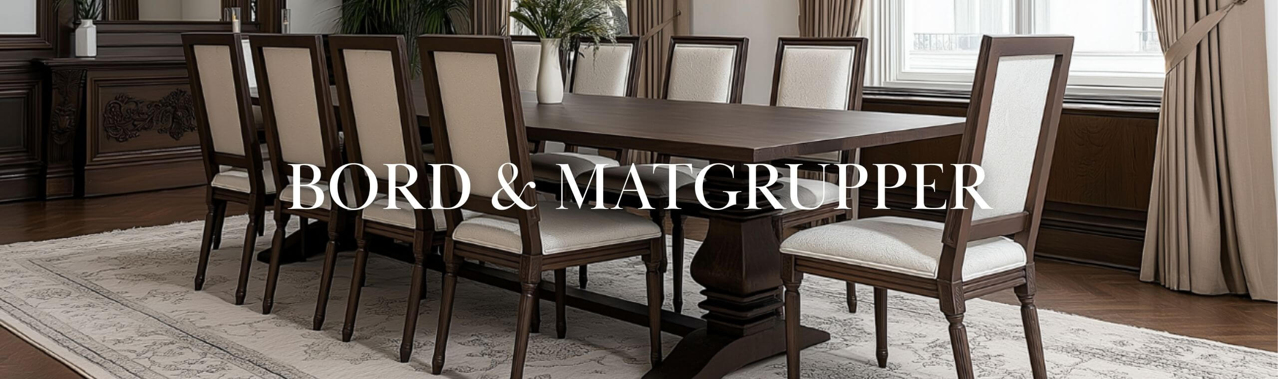 Matgrupp i rökt ek och klassisk design