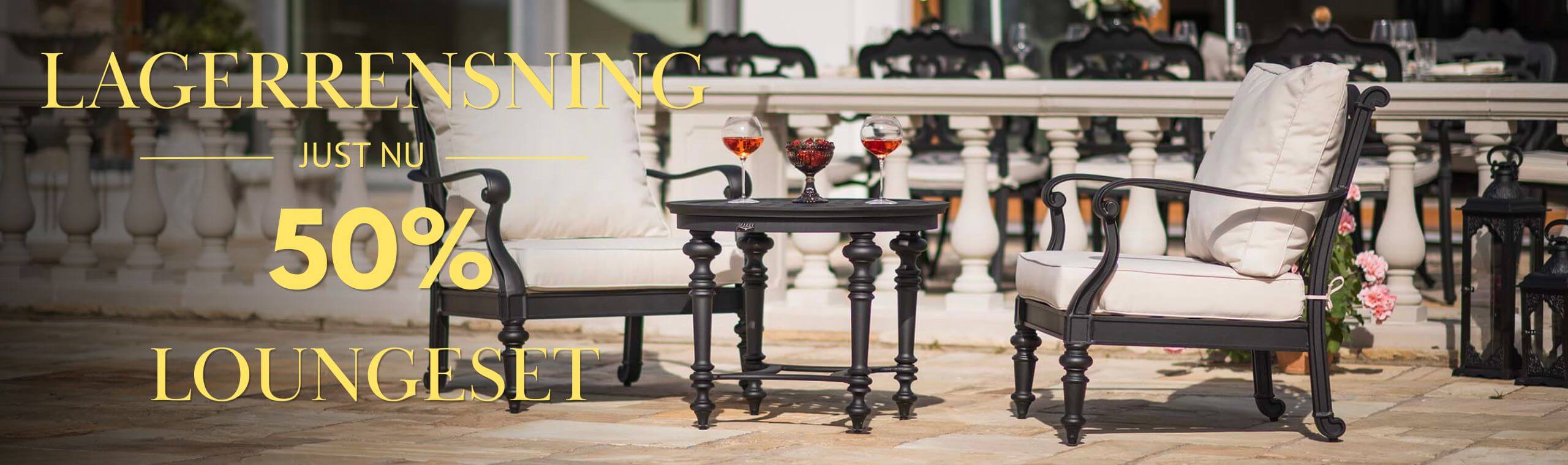 5-sits klassiskt loungeset i svart aluminium