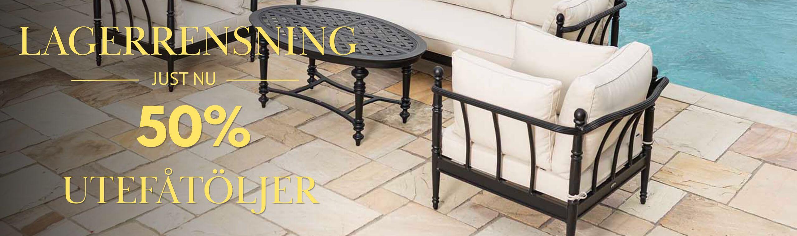 Capri utefåtölj med generösa dynor och klassisk design tillverkad i gjuten aluminium nu till 50% rabatt