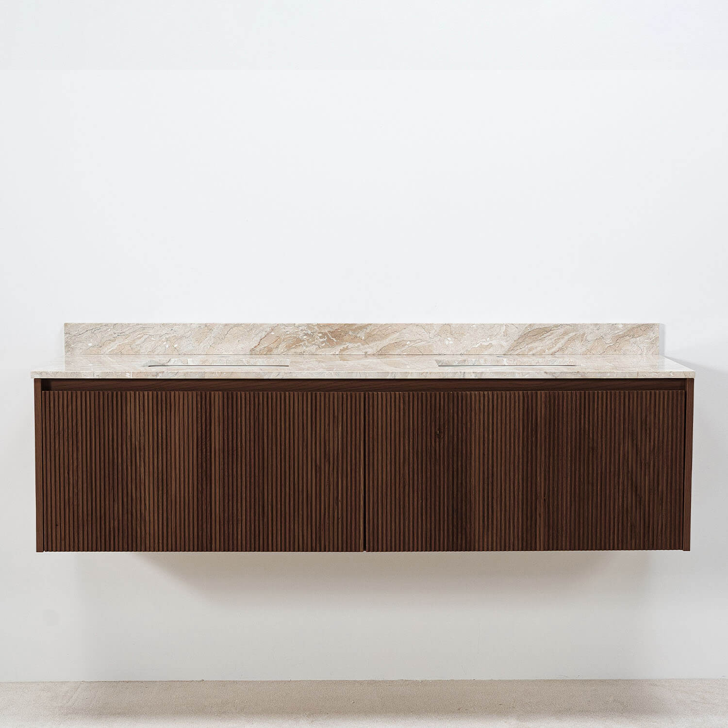 Dubbelkommod Valnöt 150cm Beige Marmor - Båstad | Dubbelkommod | Badrumsmöbler | Vesani