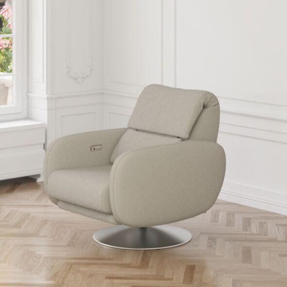 Fåtölj Elektrisk Recliner Sladdlös Beige & Krom - Oslo