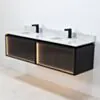 Dubbelkommod Svart Valnöt 150cm Vit Marmor - Dallas