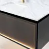 Badrumskommod Svart Valnöt 100cm Vit Marmor - Dallas