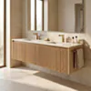 Dubbelkommod Ek 150cm Beige Marmor - Båstad