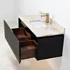 Badrumskommod Svart Valnöt 100cm Beige Marmor - Dallas