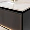 Badrumskommod Svart Valnöt 100cm Beige Marmor - Dallas