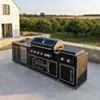 Utekök Kompakt 336cm– Svart utekök med grill, kylskåp, diskho och sidobrännare