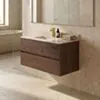 Badrumskommod Valnöt 80cm Beige Marmor - Marstrand