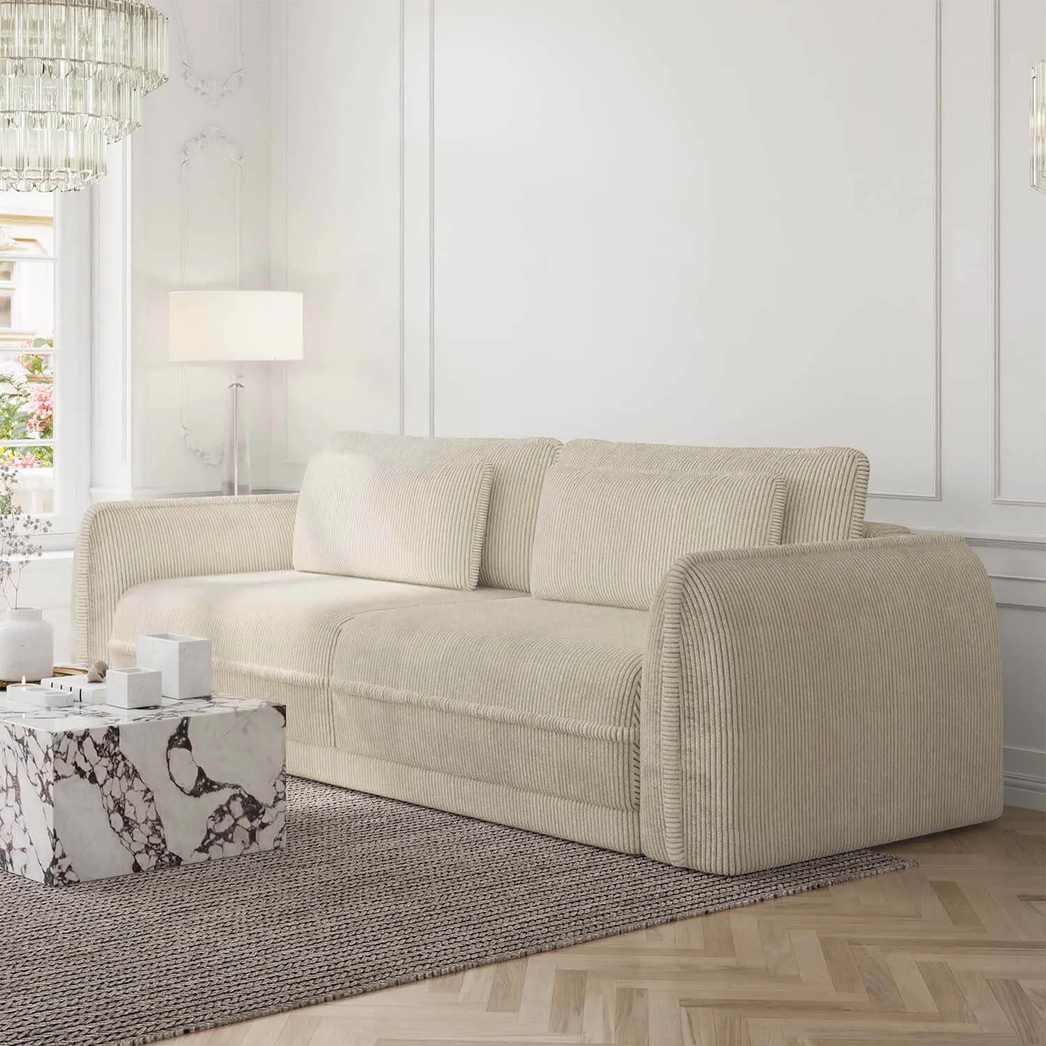 Soffa 3-sits 253cm Stripe Beige - Stockholm