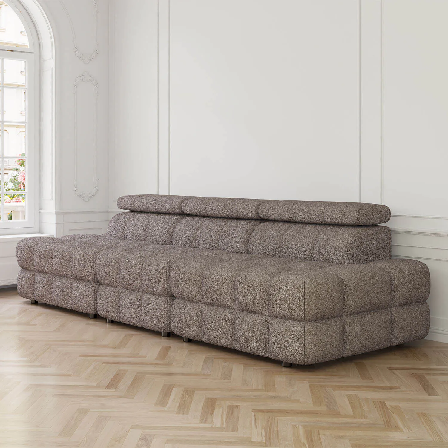 Soffa 3-sits 291cm Brun Boucle Utan Armstöd - Paris