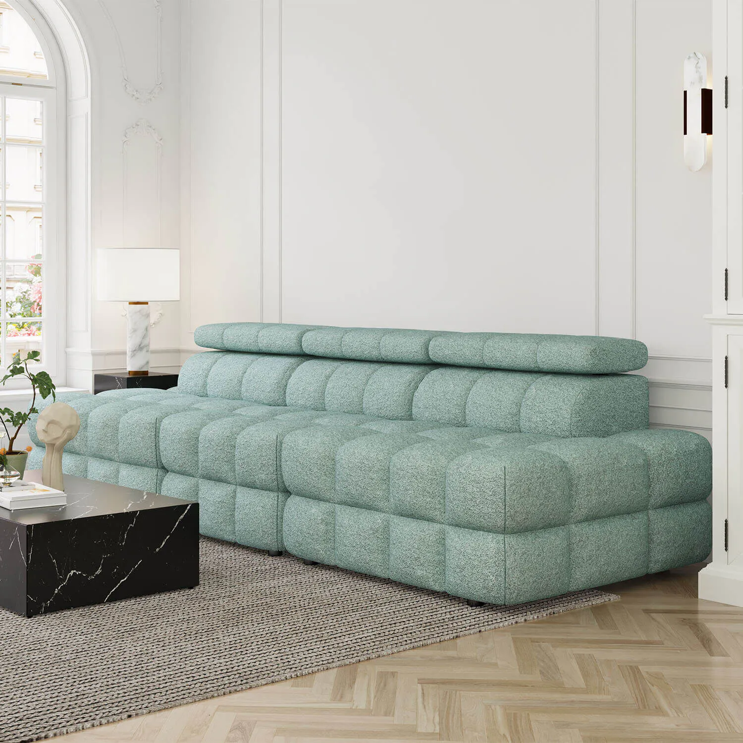 Soffa 3-sits 291cm Mintgrön Boucle Utan Armstöd - Paris