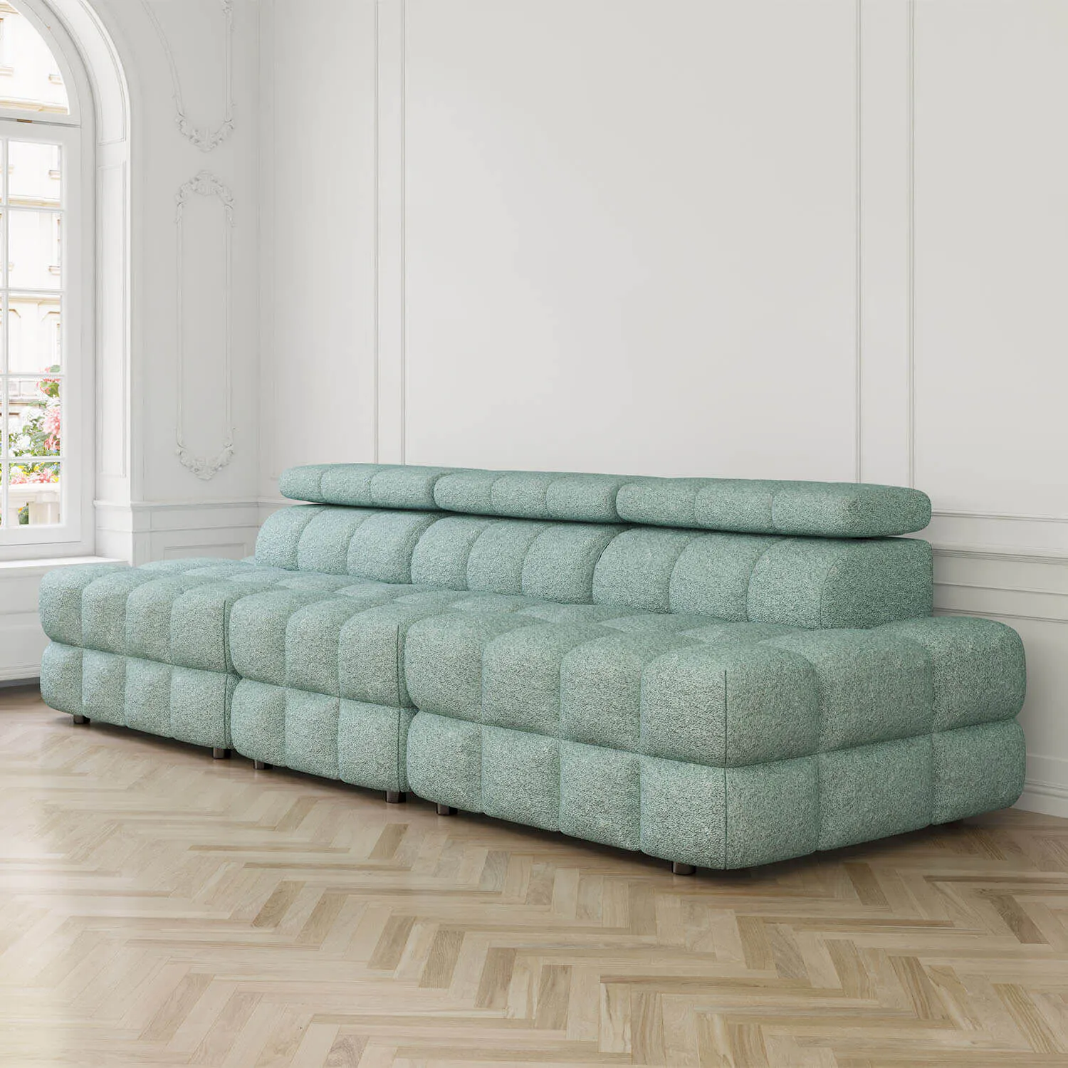 Soffa 3-sits 291cm Mintgrön Boucle Utan Armstöd - Paris