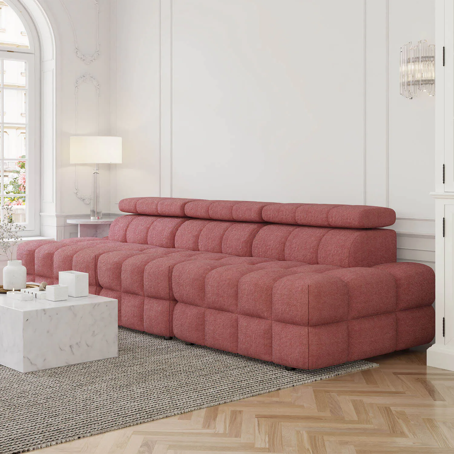 Soffa 3-sits 291cm Rosa Utan Armstöd - Paris