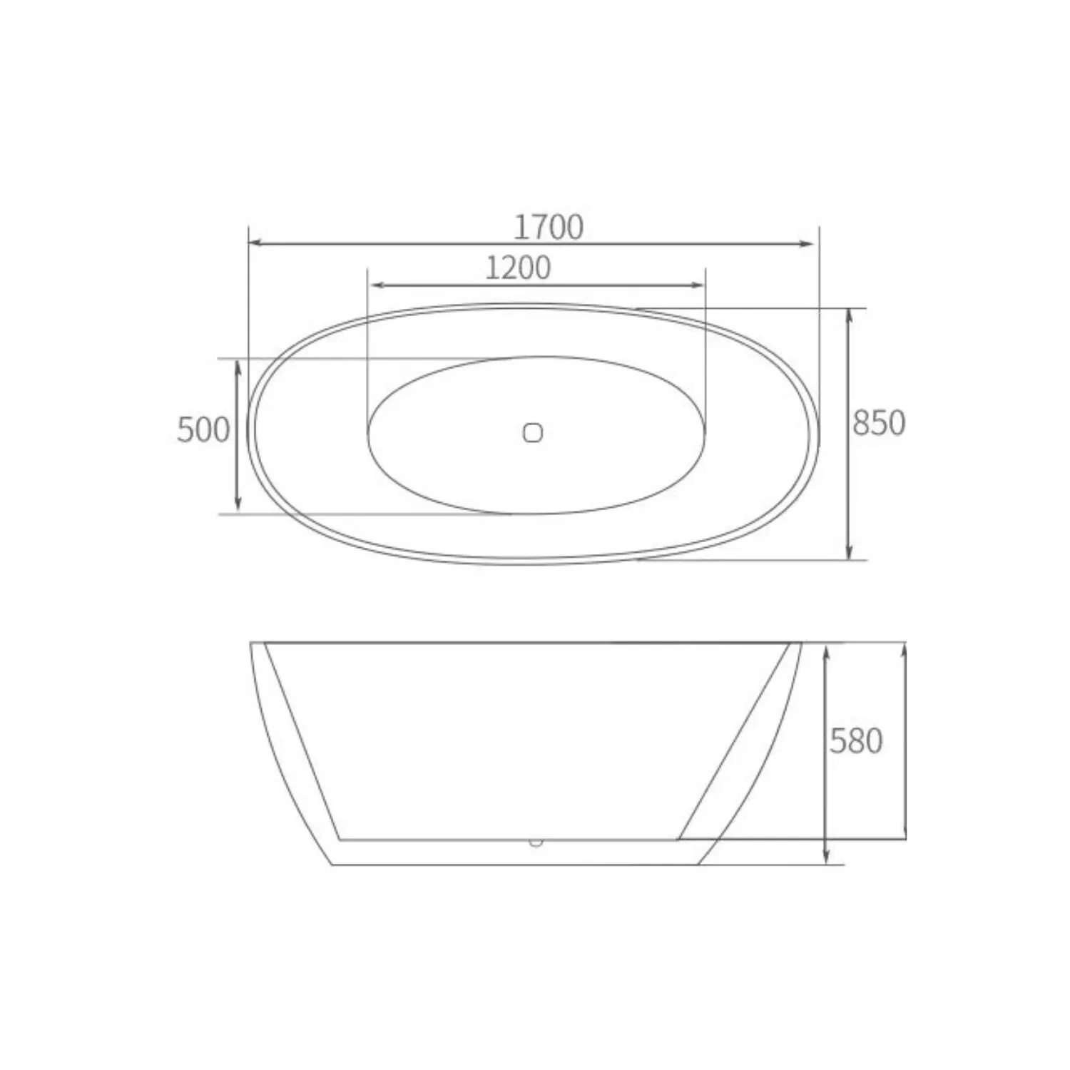 Badkar 170cm Vit/Svart- Skagen