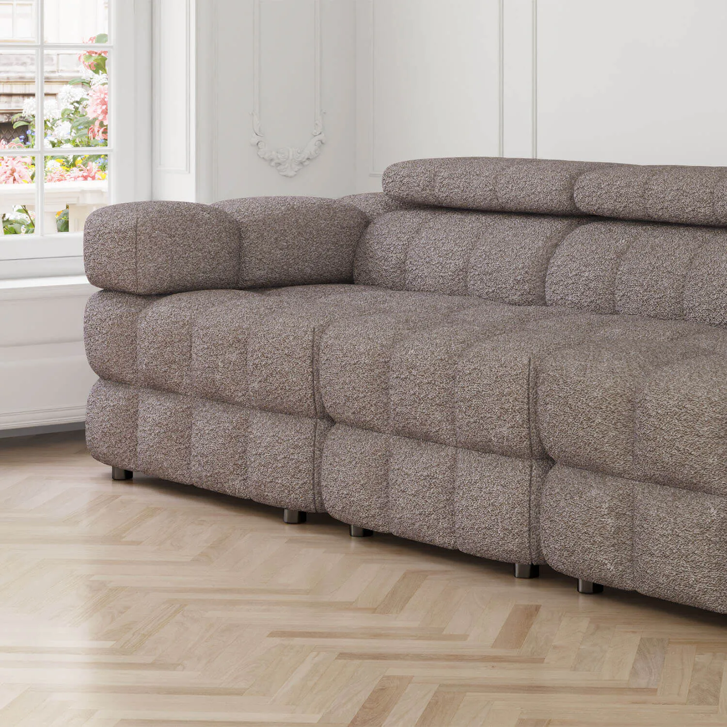 Soffa 3-sits 288cm Brun Boucle Armstöd Vänster - Paris