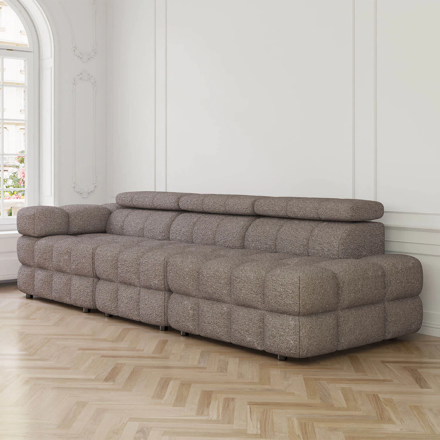 Soffa 3-sits 288cm Brun Boucle Armstöd Vänster - Paris