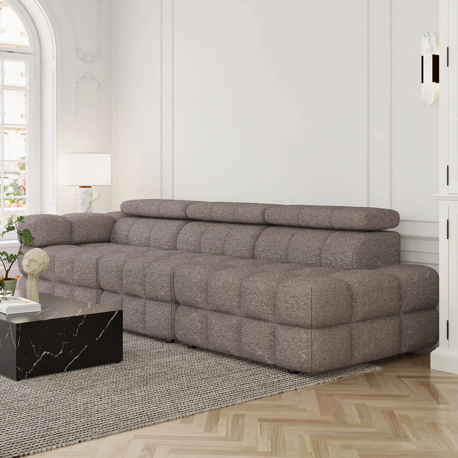 Soffa 3-sits 288cm Brun Boucle Armstöd Vänster - Paris