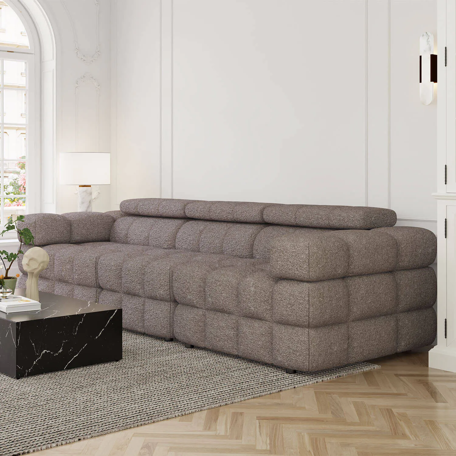 Soffa 3-sits 285cm Brun Boucle  - Paris