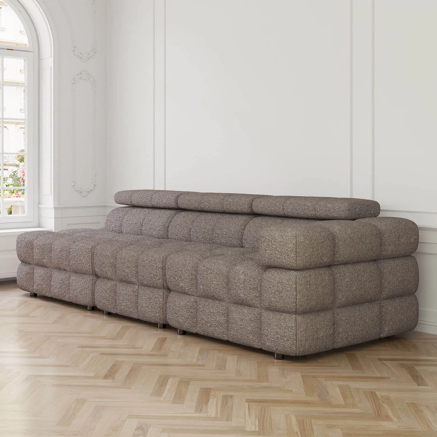 Soffa 3-sits 288cm Brun Boucle Armstöd Höger - Paris