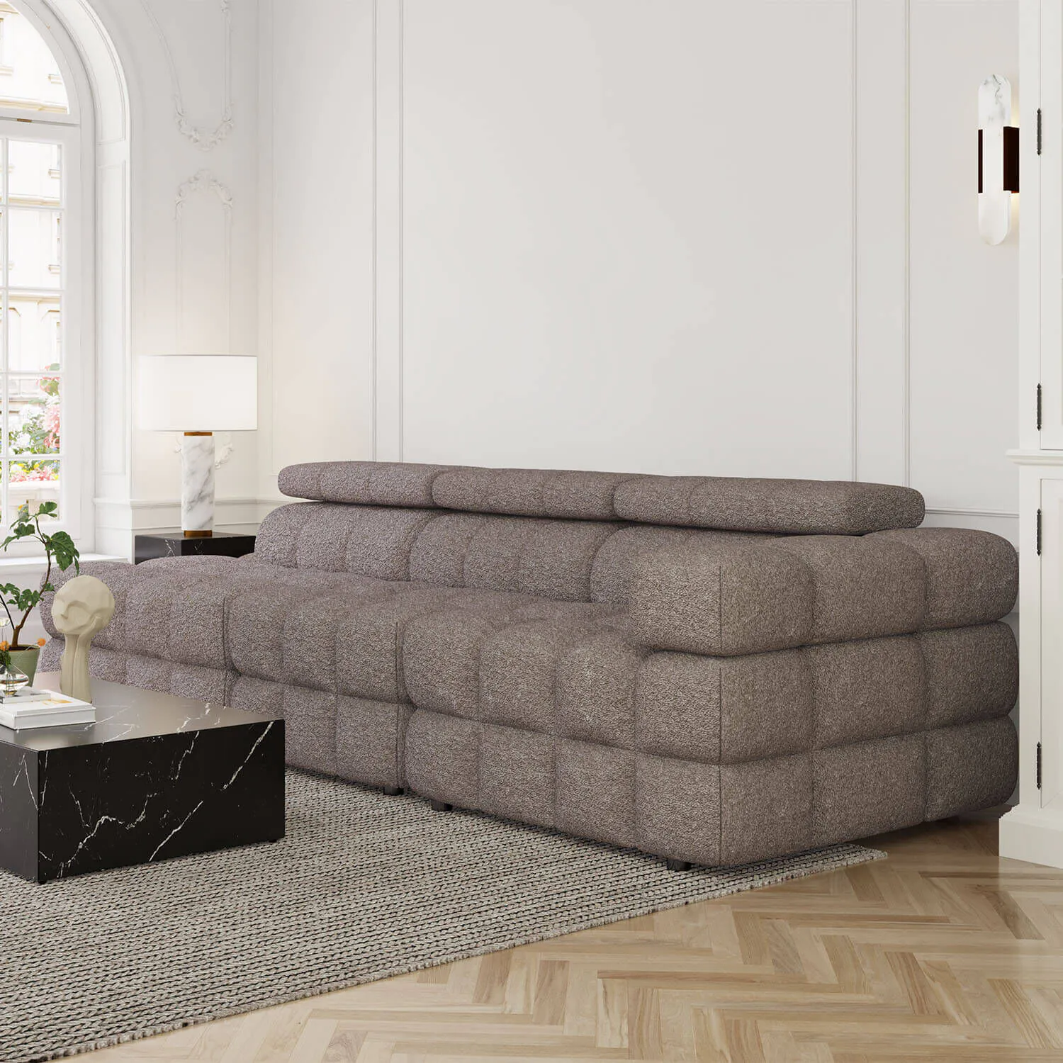 Soffa 3-sits 288cm Brun Boucle Armstöd Höger - Paris