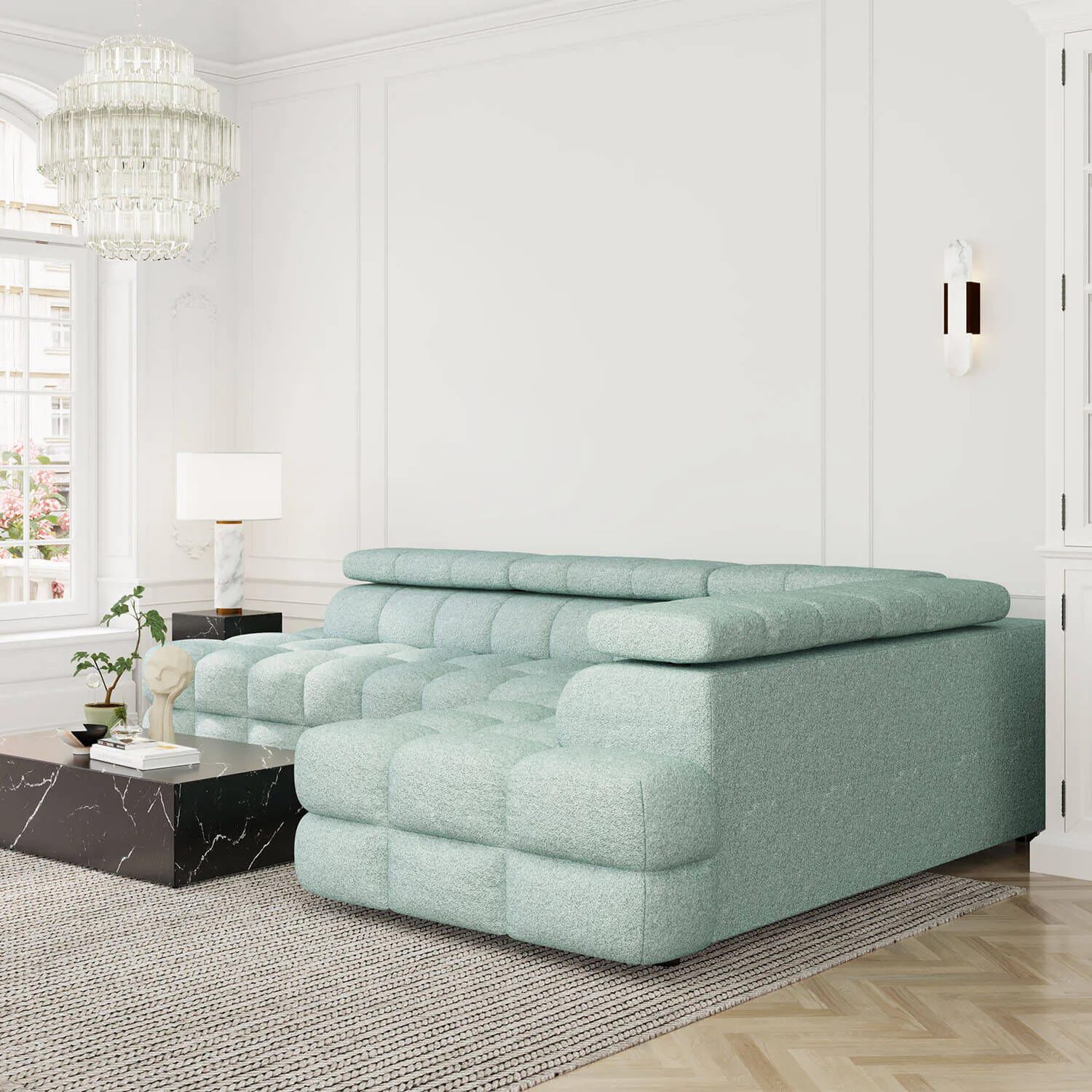 Divansoffa 283cm Höger Mintgrön Boucle - Paris