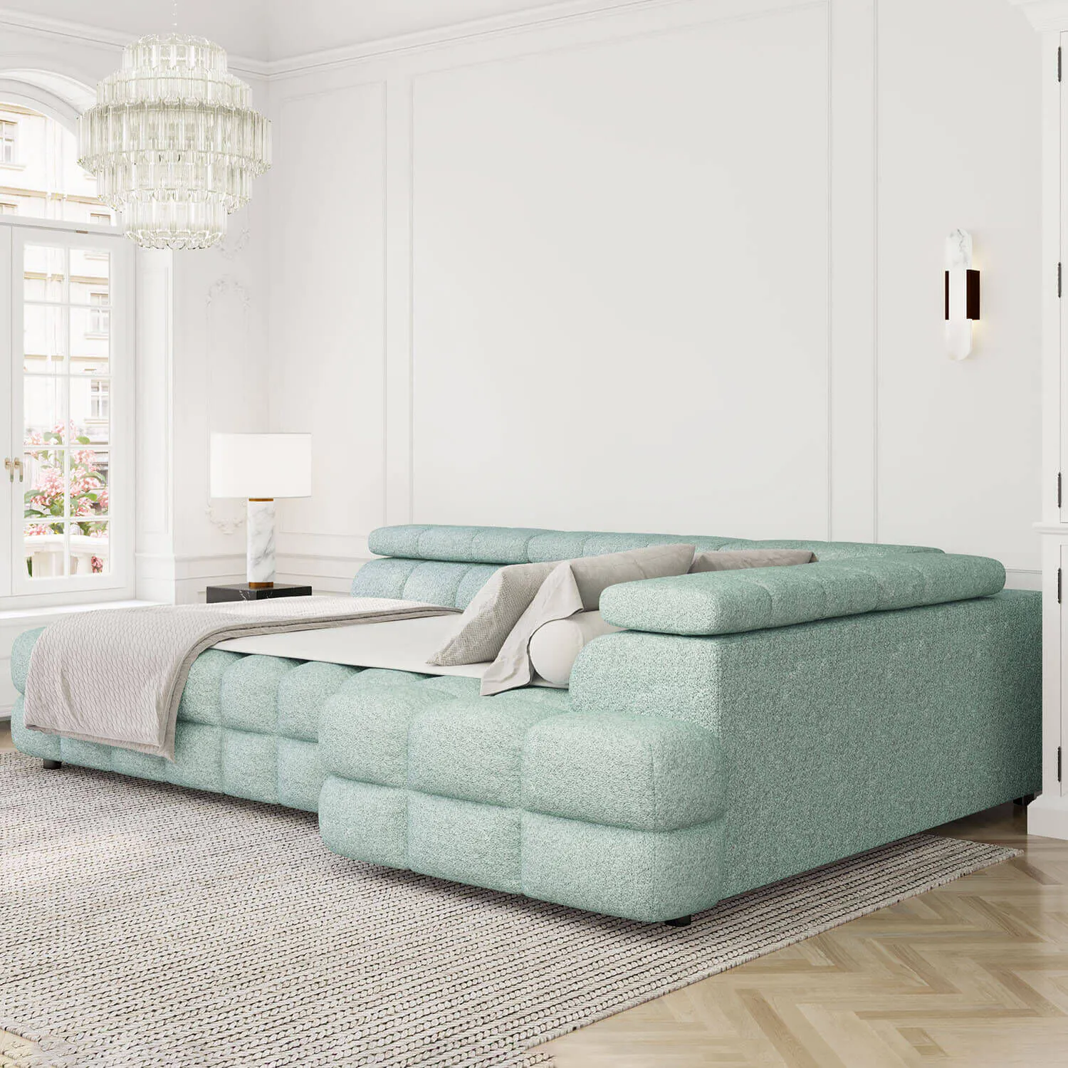 Divansoffa 283cm Höger Mintgrön Boucle - Paris