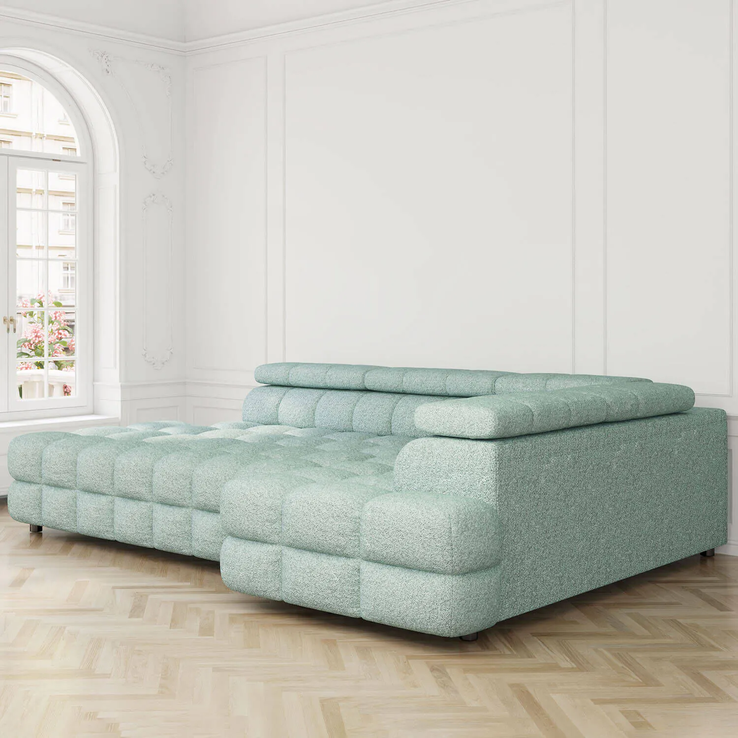 Divansoffa 283cm Höger Mintgrön Boucle - Paris