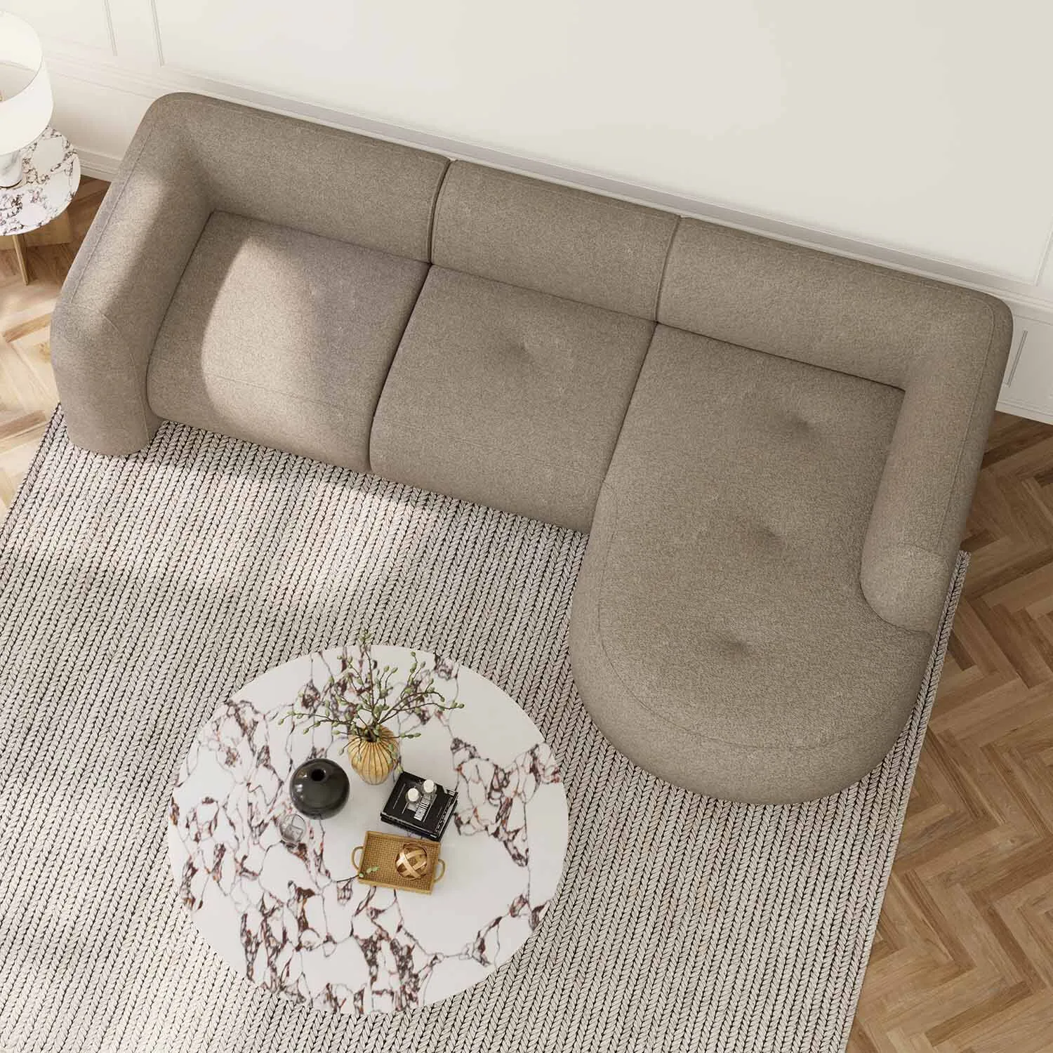 Divansoffa 294cm Höger Beige Boucle - Bel Air