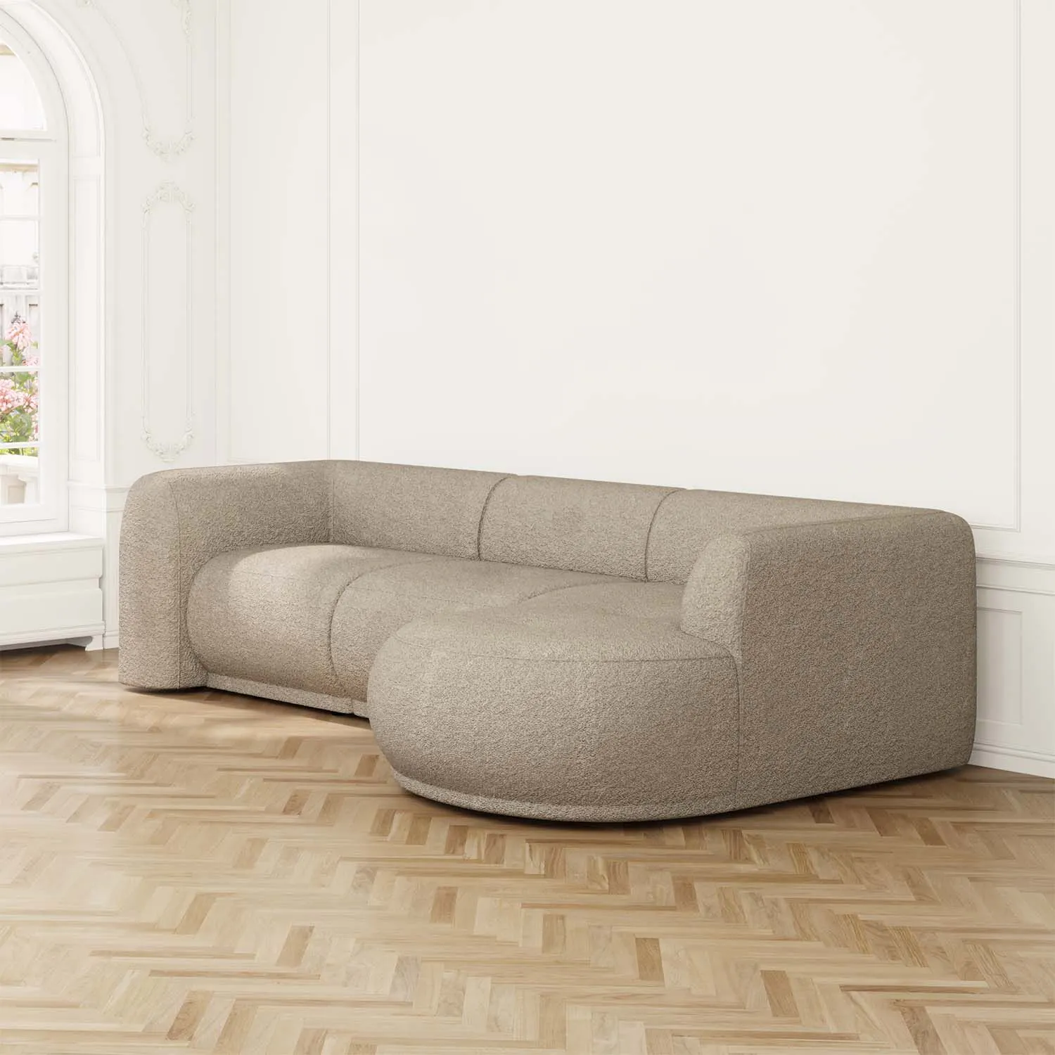 Divansoffa 294cm Höger Beige Boucle - Bel Air