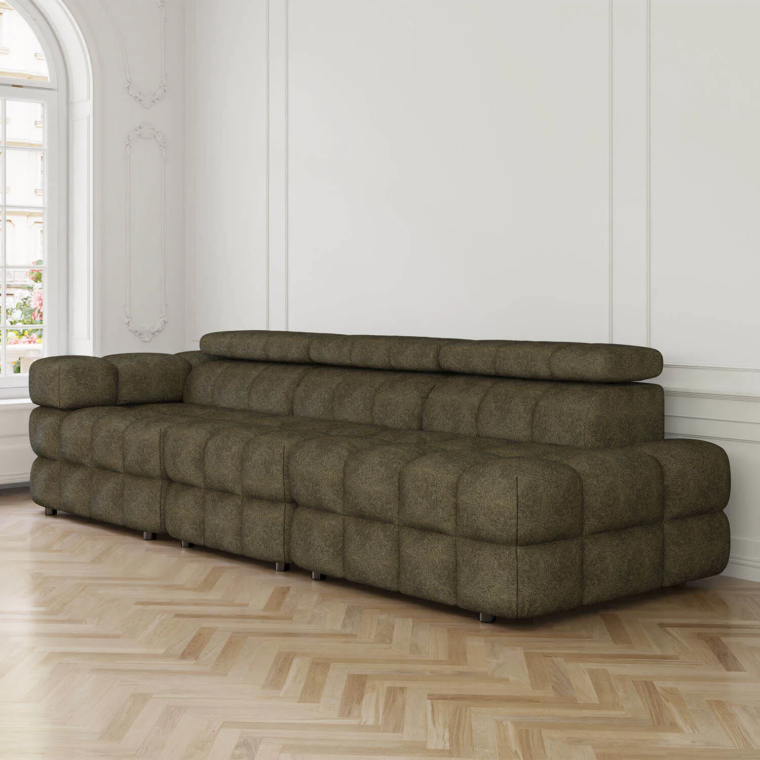 Soffa 3-sits 288cm Olivgrön Armstöd Vänster - Paris