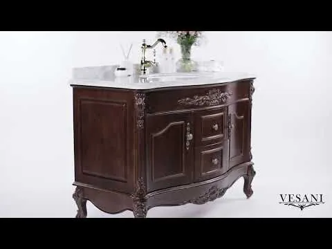 Kommod Badrum 120cm Ottawa Mörkbrun - Vit Marmor