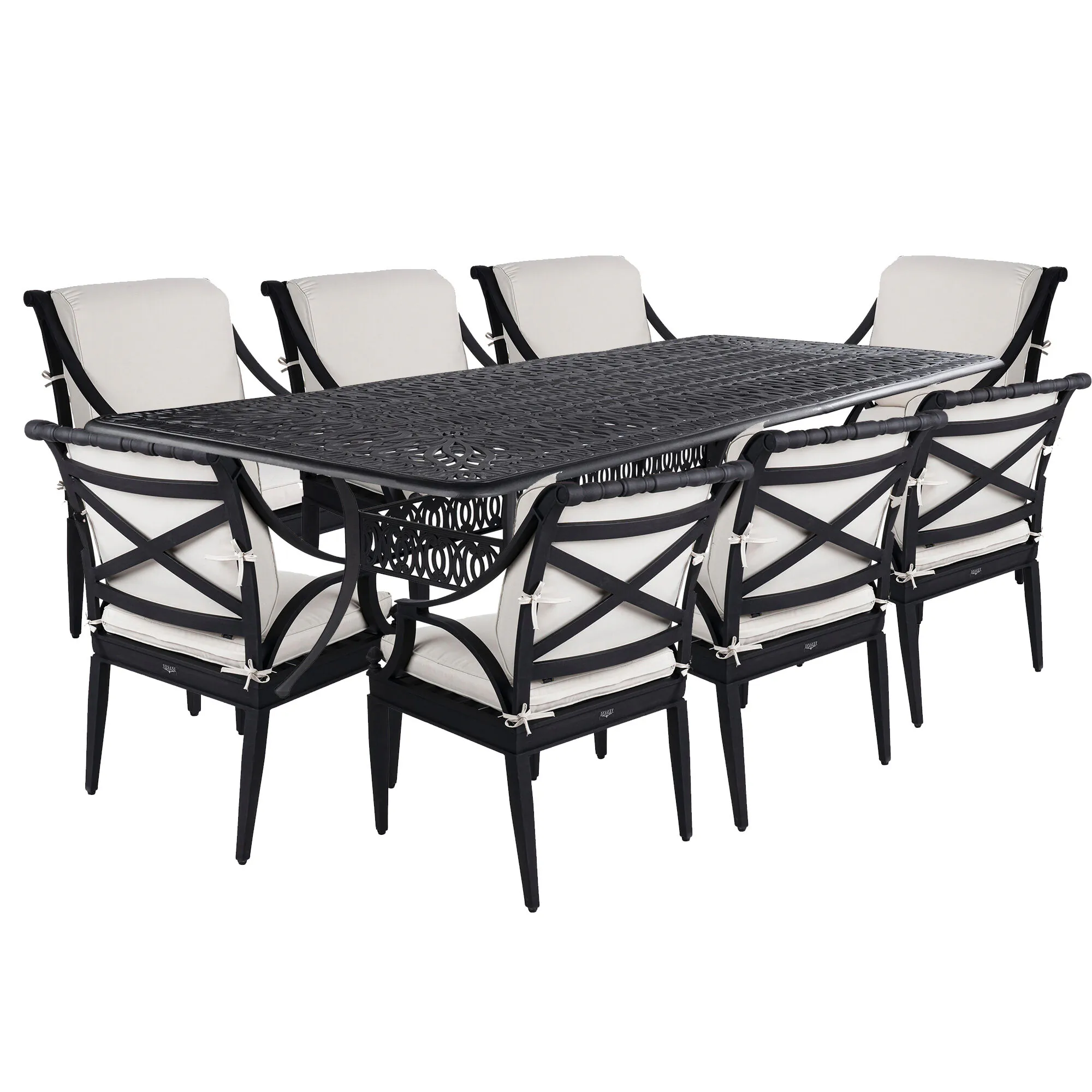 Matgrupp Utomhus 8 Stolar Svart Aluminium Amalfi