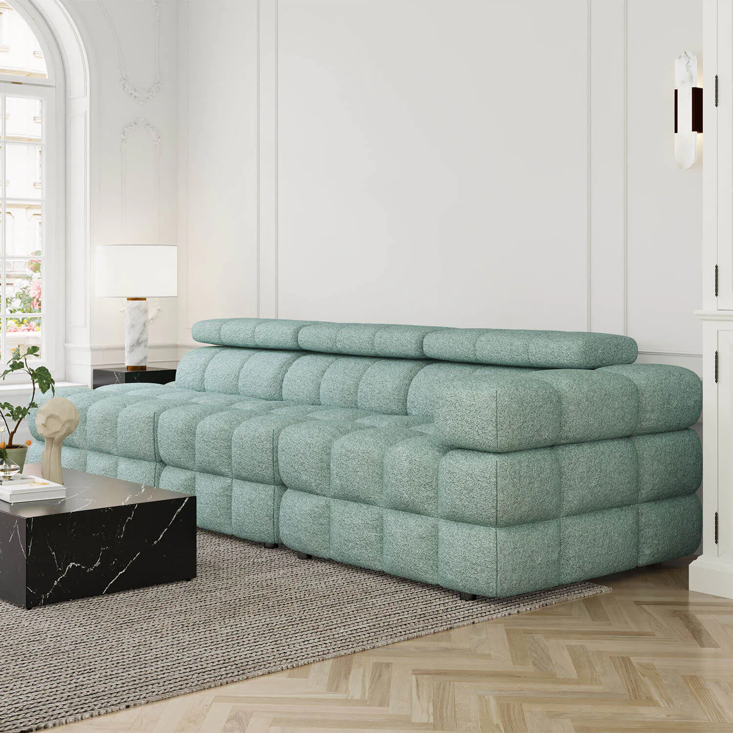 Soffa 3-sits 288cm Mintgrön Boucle Armstöd Höger - Paris