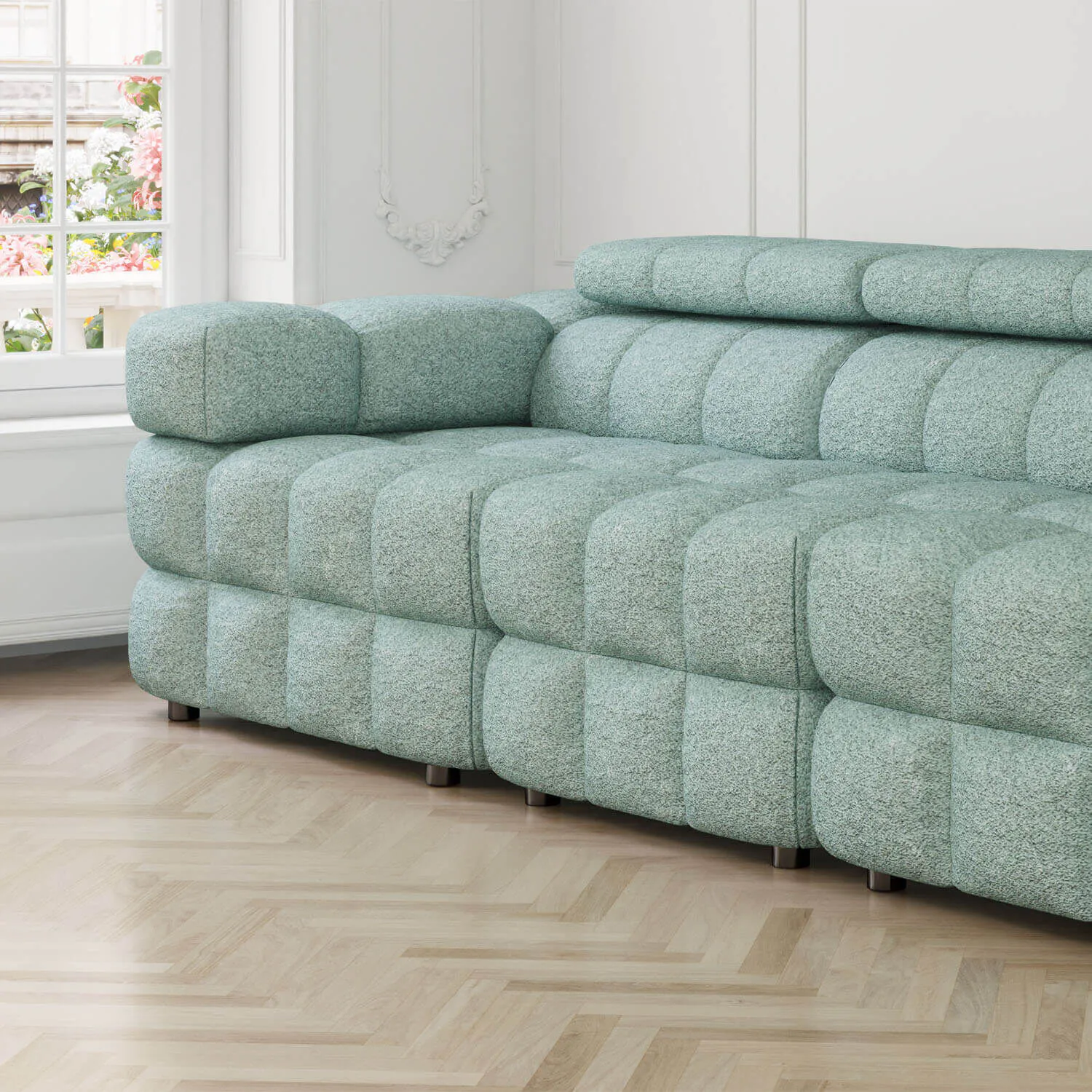 Soffa 3-sits 288cm Mintgrön Boucle Armstöd Vänster - Paris