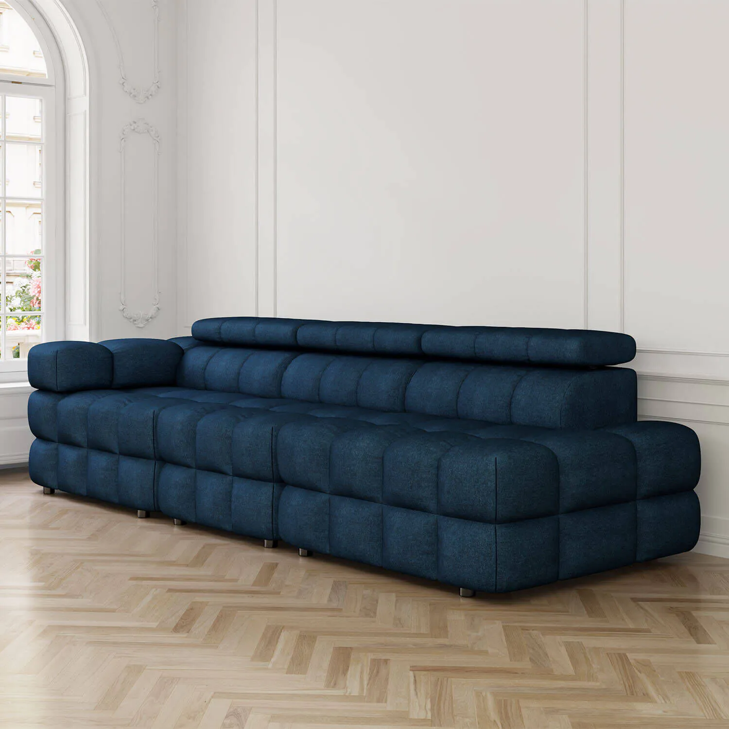 Soffa 3-sits 288cm Mörkblå Armstöd Vänster - Paris