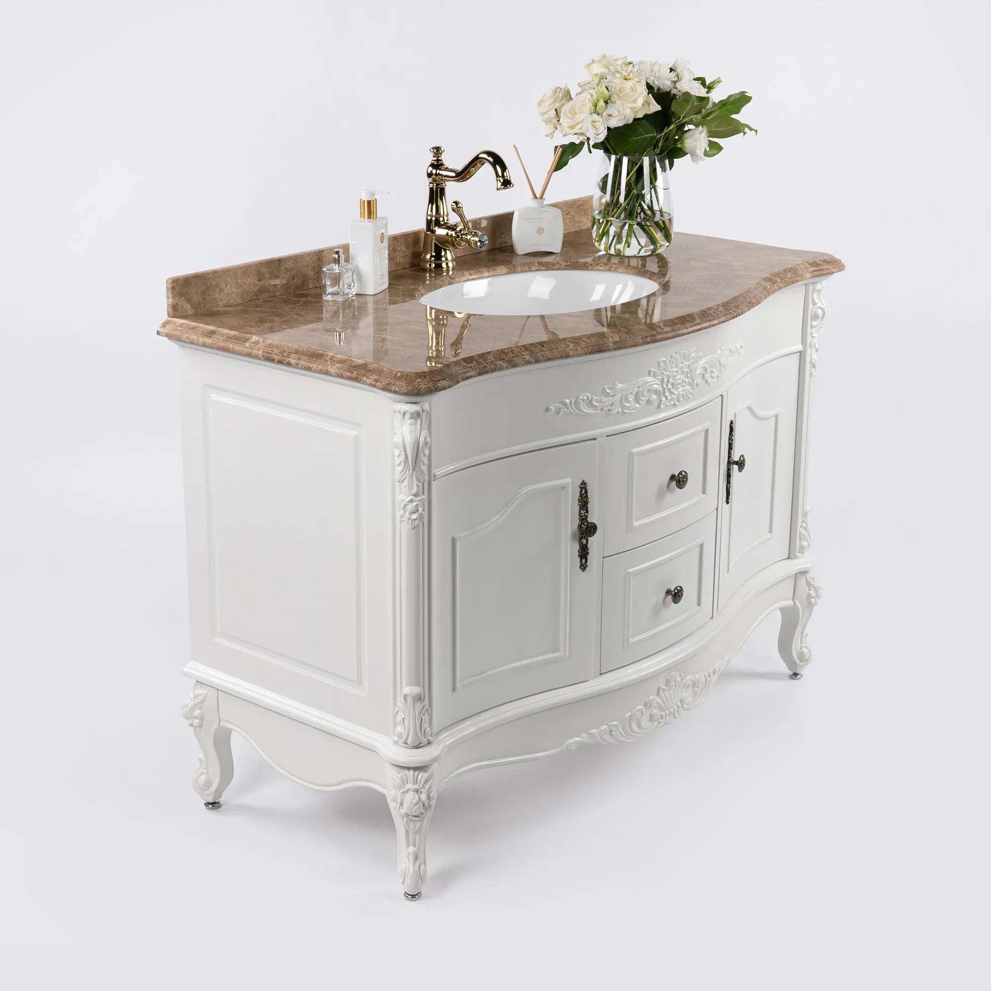 Kommod Ottowa Vit 120 cm Marmor Beige