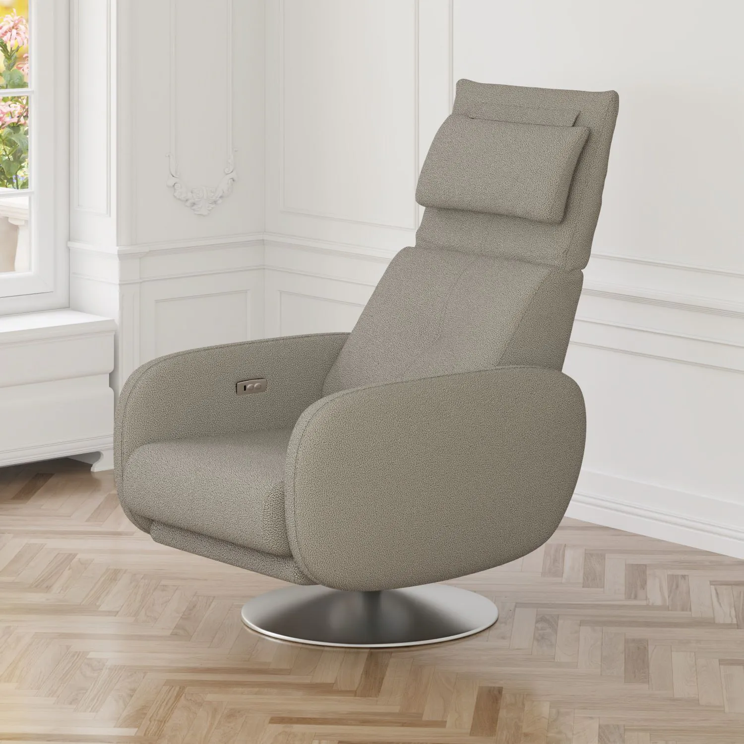 Fåtölj Elektrisk Recliner Sladdlös Taupe & Krom - Oslo