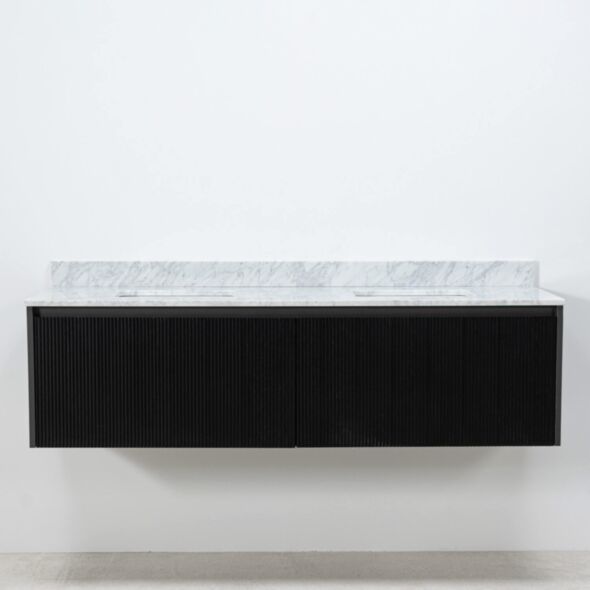 Dubbelkommod Svart 150cm Vit Marmor - Båstad