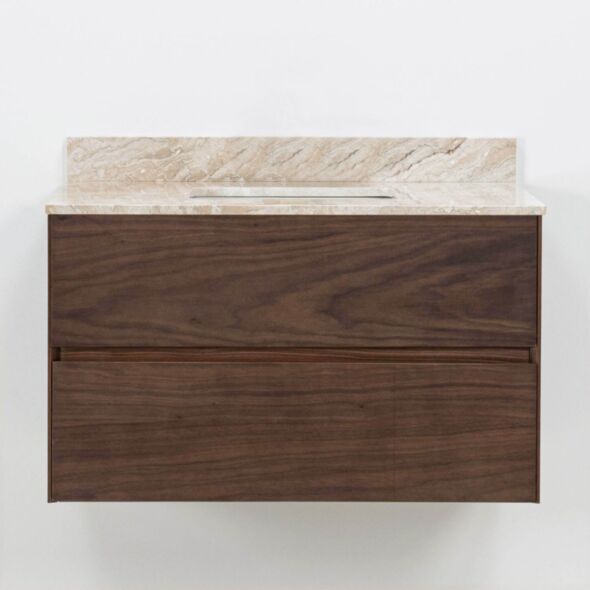 Badrumskommod Valnöt 80cm Beige Marmor - Marstrand