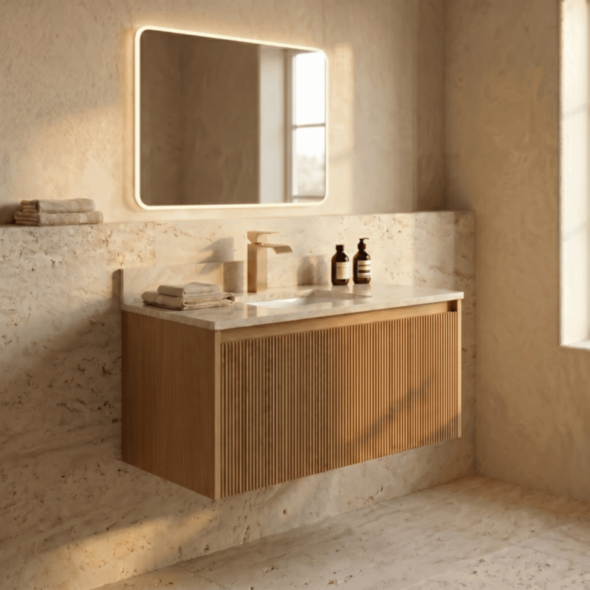 Badrumskommod Ek 80cm Beige Marmor - Båstad