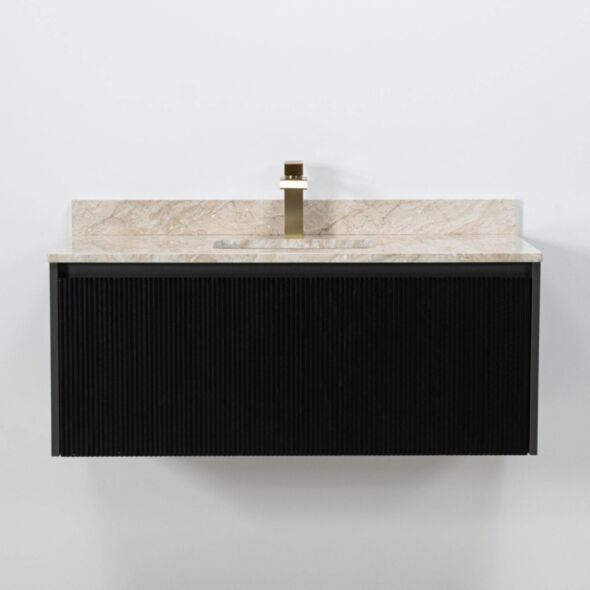 Badrumskommod Svart 100cm Beige Marmor - Båstad