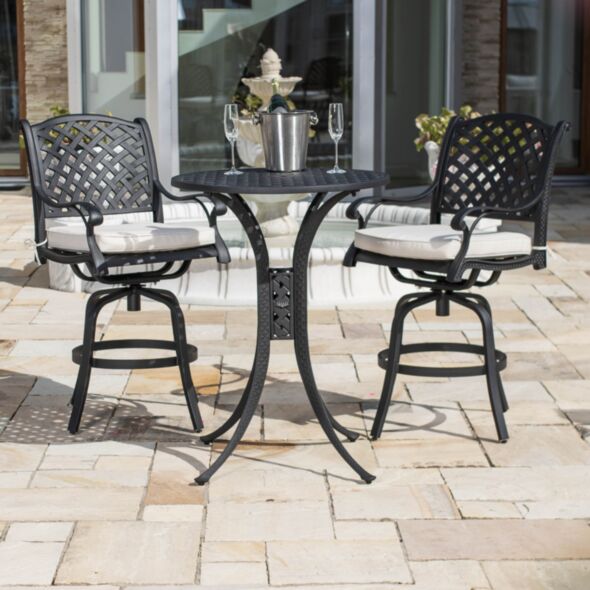 Bargrupp Utomhus Svart Aluminium 2 stolar - Salerno Ø76cm
