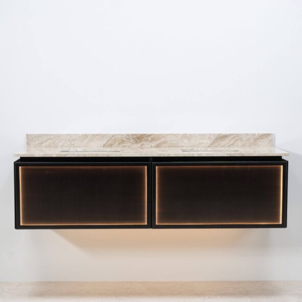 Dubbelkommod Svart Valnöt 150cm Beige Marmor - Dallas