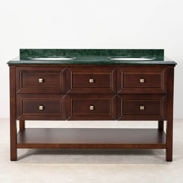 Dubbel Kommod Badrum 140cm Utah Brun - Grön Marmor