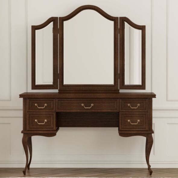 Klassiskt Brunt Sminkbord 132cm Med Spegel - Versaille