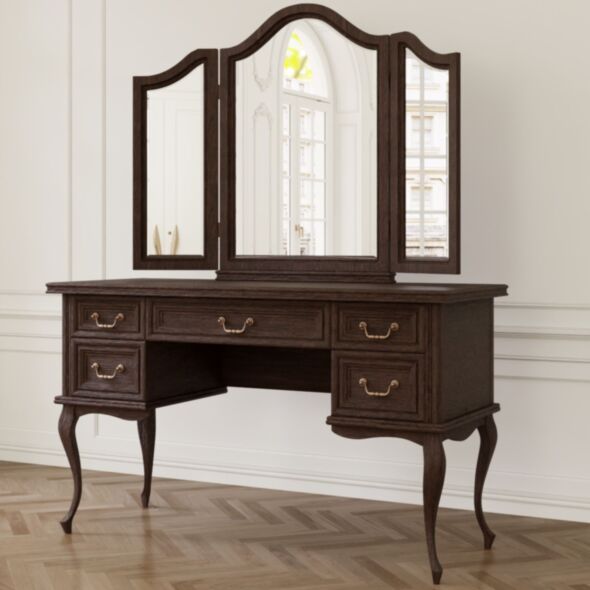 Klassiskt Brunt Sminkbord 132cm Med Spegel - Versaille