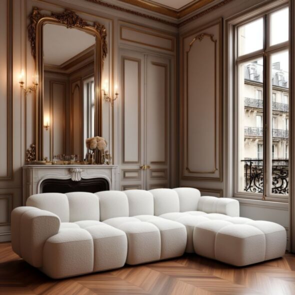 Divansoffa Höger Vit Boucle 302cm - Paris