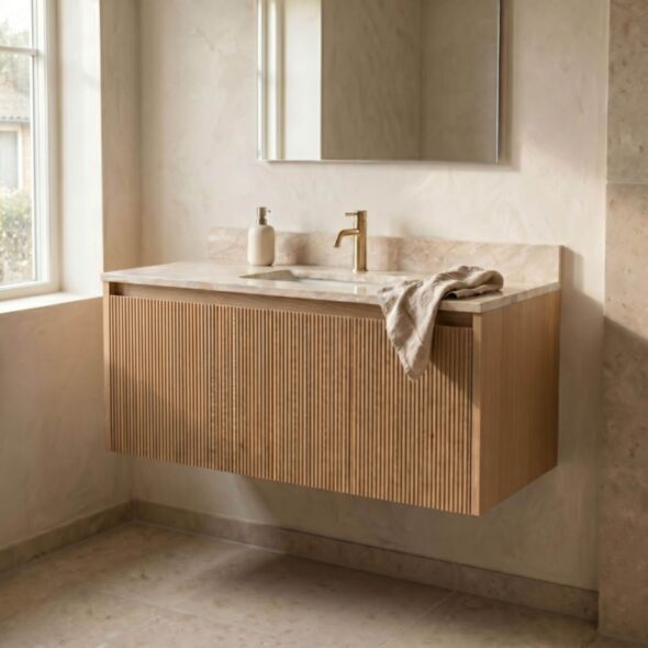 Badrumskommod Ek 100cm Beige Marmor - Båstad