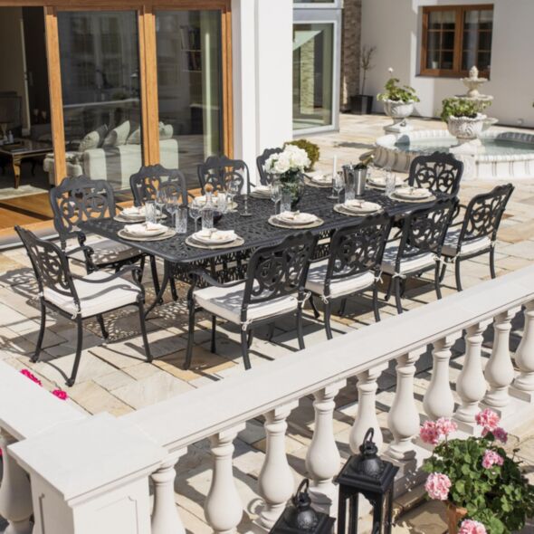 Matgrupp Utomhus 10 stolar Svart Aluminium - Toscana 280cm